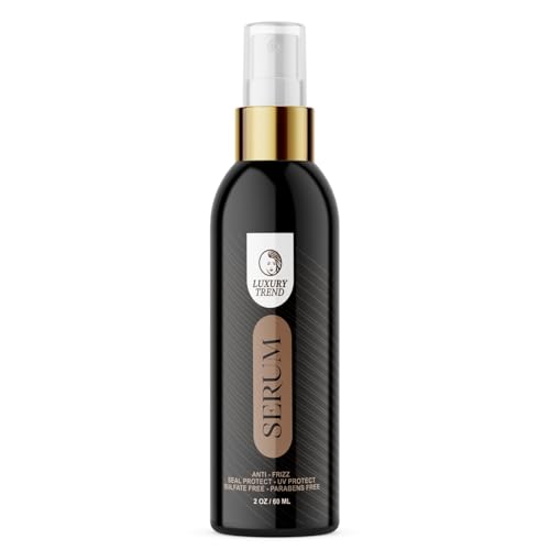 LUXURY TREND Anti-Frizz Hair Serum, Leave-In Treatment with Olive Oil, Collagen, Silk & Vitamin B5, Smoothing & Shine Enhancer, Sulfate-Free, Paraben-Free, 2 fl oz