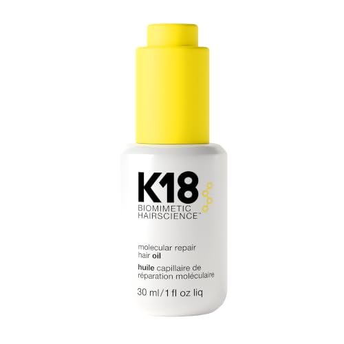 K18 Molecular Repair Hair Oil - Strengthening Peptide Damaged Hair Treatment Oil - 24-Hour Frizz Control + Heat Protectant - Helps Reduce Split Ends + Boost Shine (1 Fl oz)