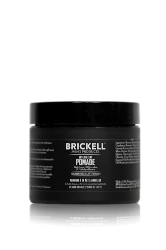 Brickell Men's Products - Hair Pomade for Men, Styling Clay Pomade, Matte Finish & Strong Hold, With Argan Oil, Niacinamide, and Hydrolyzed Protein, 2 Ounces, Scented