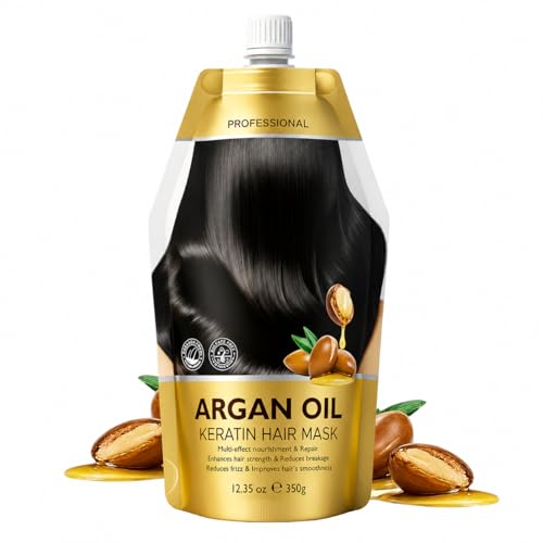 DR.EMMET Argan Oil Keratin Hair Mask, Deep Conditioning Hair Treatment for Dry Damaged Hair, Frizz Control Hair Mask for Smooth Soft Shiny Hair, Sulfate Free Paraben Free Hair Care, 12.35 oz