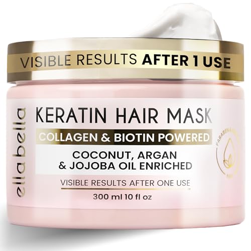 ELLA BELLA Keratin Hair Mask – Deep Conditioning Hair Treatment & Hair Repair Mask for Dry, Damaged, Curly, and Color-Treated Hair – Hydrating Deep Conditioner for Softness, Shine & Growth