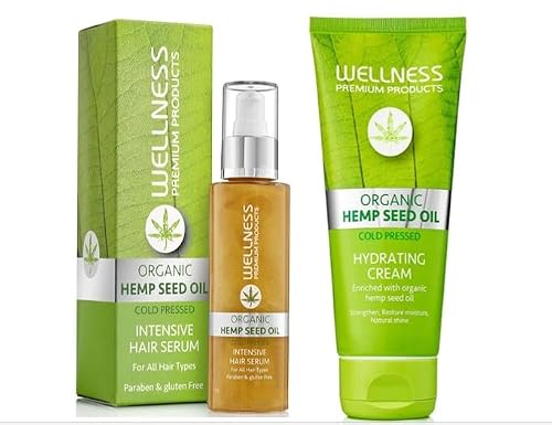 Wellness Premium Hemp Hair Serum & Hydrating Styling Cream Bundle | Anti-Frizz, Shine & Strength | Organic Hemp Seed Oil | Vegan, Paraben-Free | Heat Protection & Moisture Lock | 100ml + 180ml