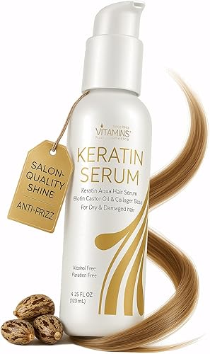 VITAMINS hair cosmetics Keratin Hair Serum with Biotin, Castor Oil & C — Our hands-on testing setup for how to apply luxury hair t