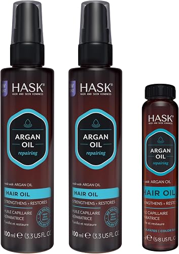 HASK ARGAN Repairing Shine Hair Oil for All Hair Types, Vegan, Color Safe, Gluten-free, Sulfate-free, Paraben-free - Pack of 3 | for All Hair Types