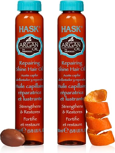 HASK ARGAN Repairing Hair Oil Vials for shine and frizz control for all hair types, color safe, gluten free, sulfate free, paraben free - Pack of 2